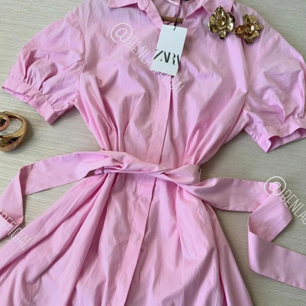 NWT ZARAβPOPLINβSHIRTDRESSβpink - Picture 4 of 13